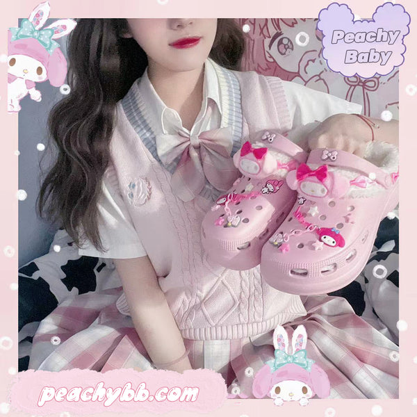 My Melody Cinnamoroll Kuromi Inspired Crocs Style Slingback Shoes with fur lining