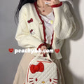 Hello Kitty Inspired Cream and Red Button Front Cardigan with Diamond Shape Detail
