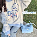 Cinnamoroll Inspired Blue and White Round Neck Oversized Sweater Jumper